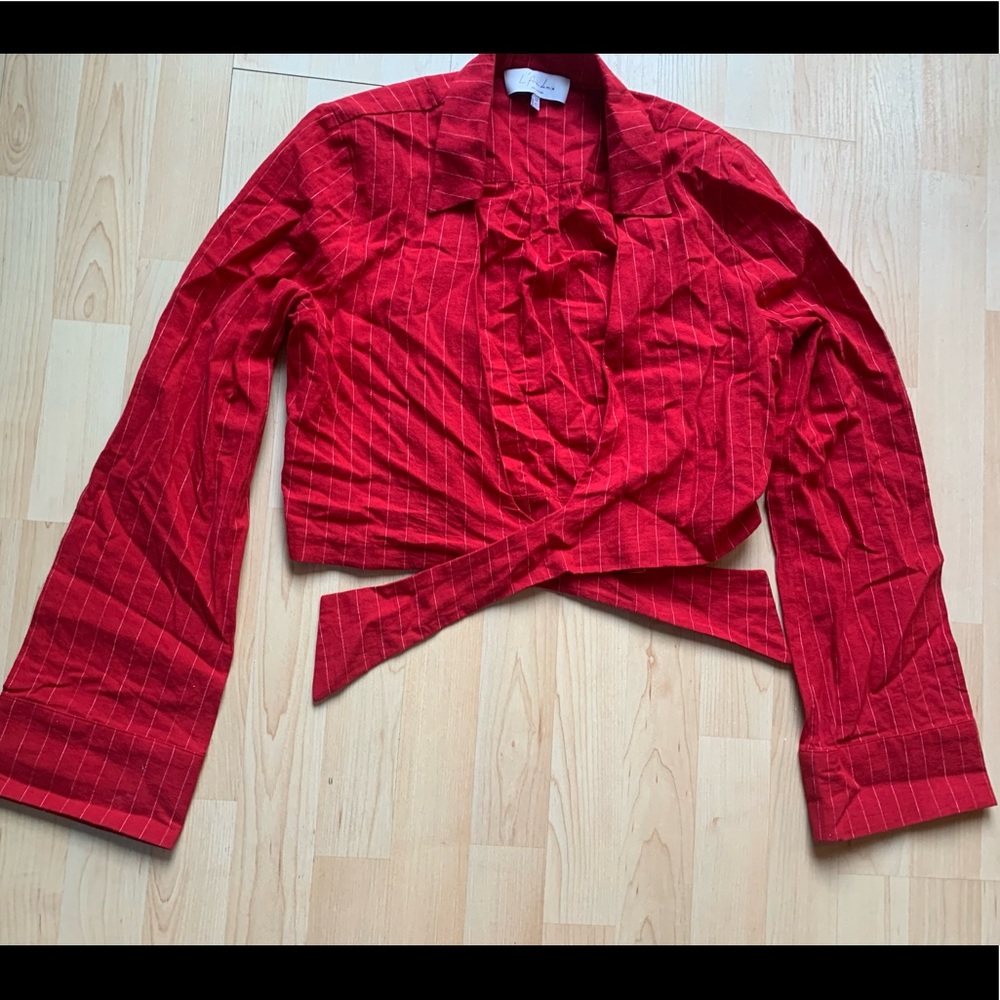 Red Striped Wrap Top